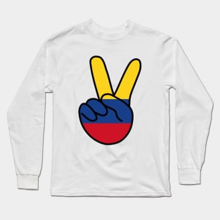 Colombia Flag V Sign Long Sleeve T-Shirt